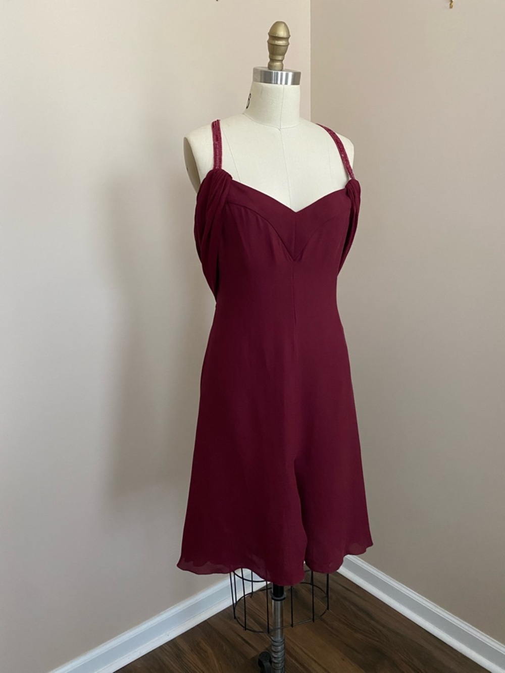 Valentino Burgundy Backless Cowl Neck Dress with Beaded Strap Size 10